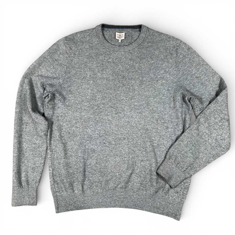 Faherty Sweater Men Medium Gray Crewneck Cotton Blend Pullover Casual Soft